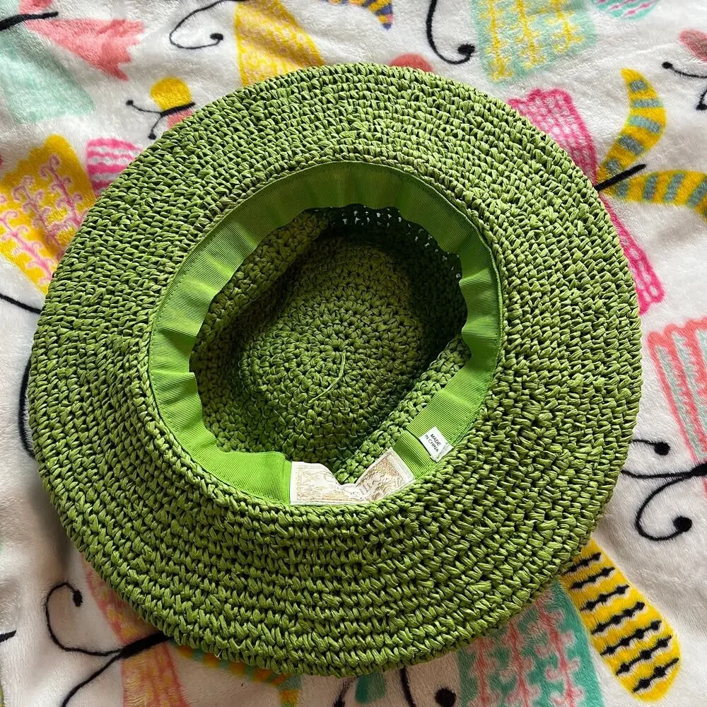 Cappelli Straworld Vibrant Green Hand-Knitted Raffia Sun Hat Cottagecore Beach